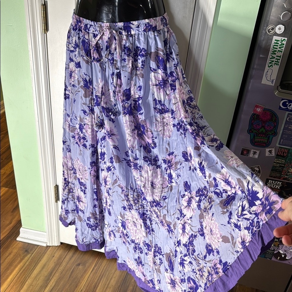 Mix Nouvuea Purple Floral Cotton Blend Drawstring Maxi Skirt Spring Time Size S
